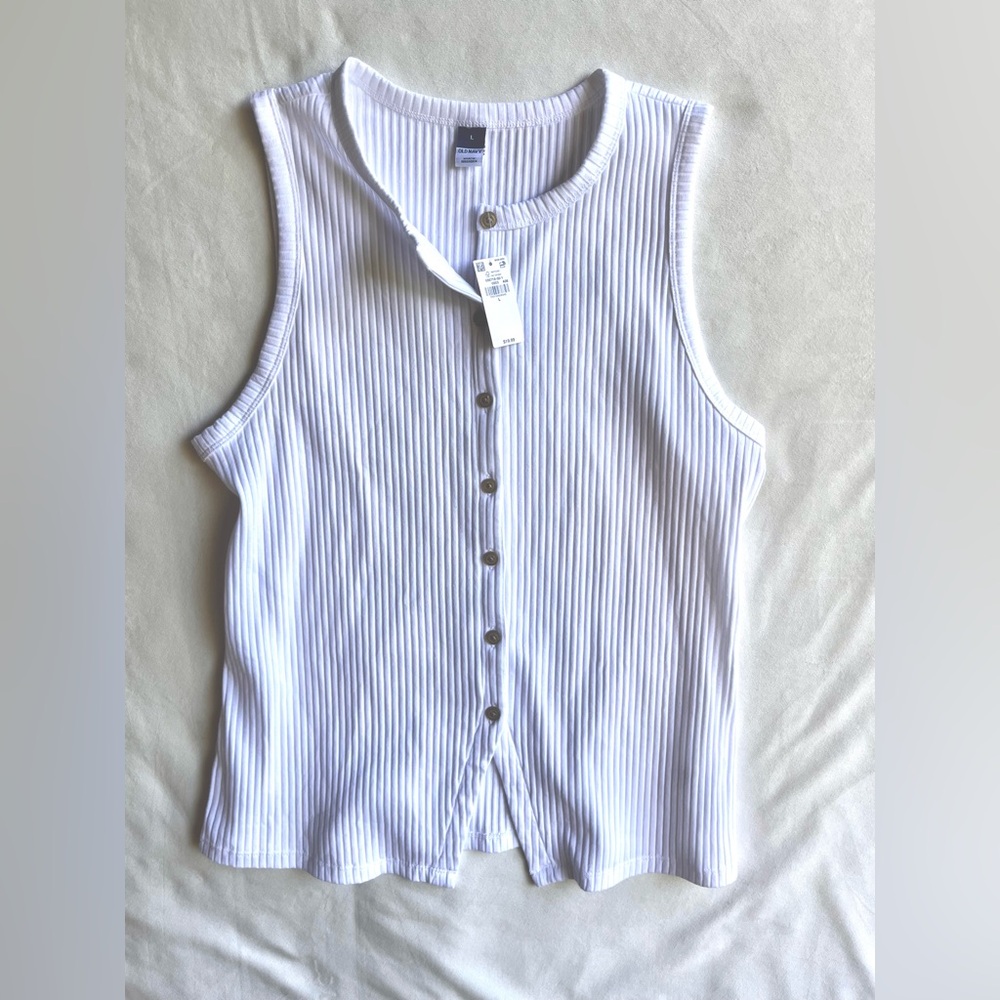 Old Navy White Ribbed Button-Up Tank